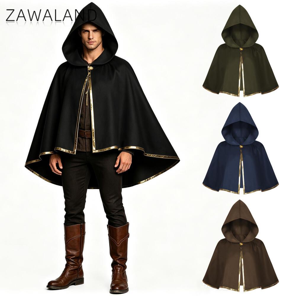 Men'S Accessories Vintage - Mittelalterlicher Kapuzenumhang mit Goldbesatz für Herren,