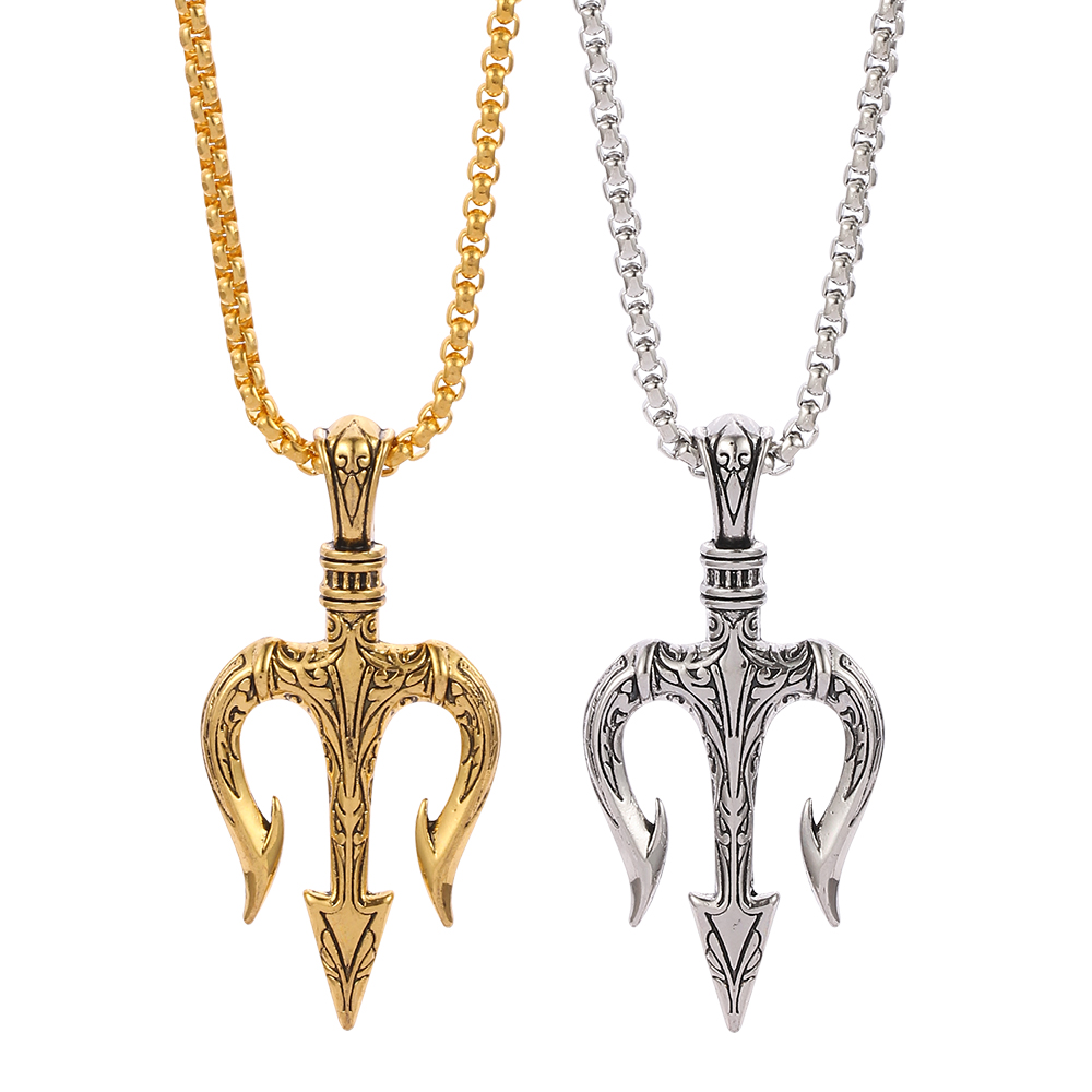 Men Accessories Neck Chain - Punk Vintage Neptune Dreizack Anhänger Halsketten