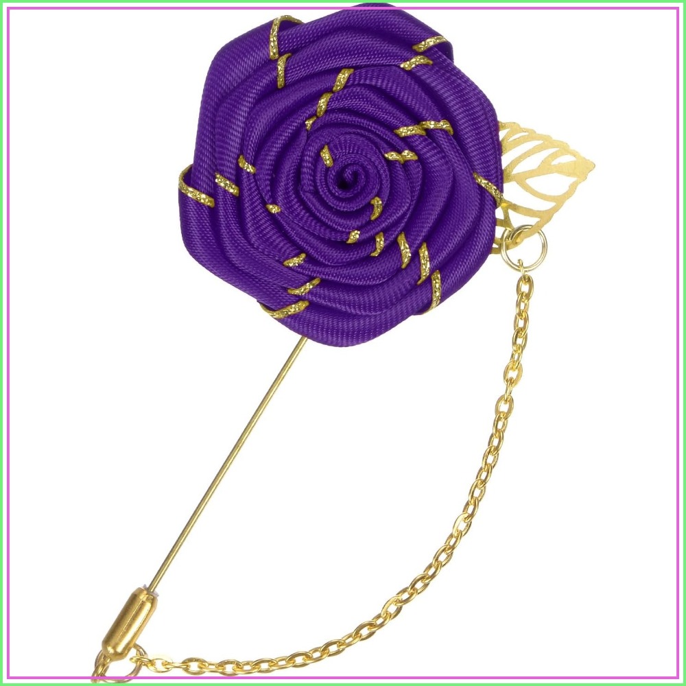 Men Accessories For Wedding - Rosen-Brosche mit Goldblatt, Stoffrosen-Blumenbrosche, Rosenblüten-Anstecknadel für