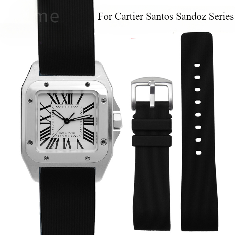 Men'S Accessories Cartier - Schwarz-blaues Silikon-Uhrenarmband für Cartier Santos Sandoz